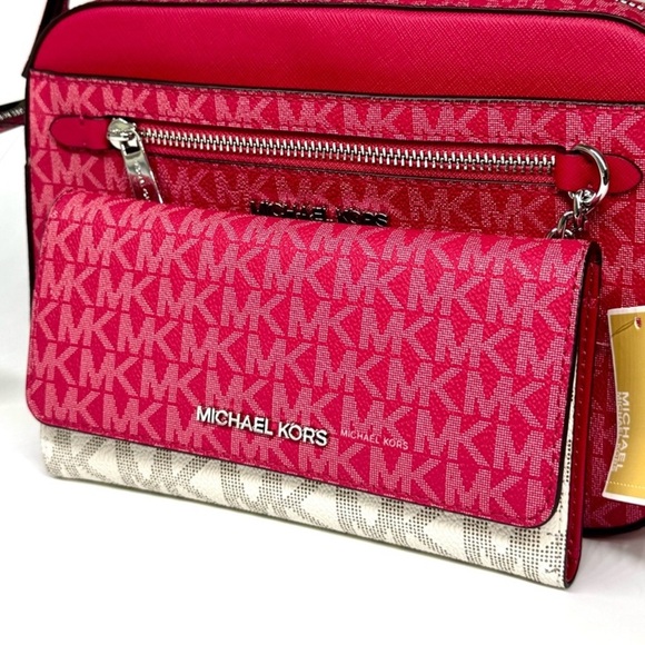 Michael Kors Large EW Crossbody Bag & Matching Trifold Wallet Dark Raspberry - Picture 12 of 15